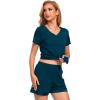 GYS Bamboo Viscose Pajamas for Women Set, Soft Short Sleeve Top and Shorts Sleepwear, Comfy Lightweight Lounge Pajama Set(Peacock Blue)