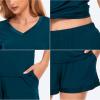 GYS Bamboo Viscose Pajamas for Women Set, Soft Short Sleeve Top and Shorts Sleepwear, Comfy Lightweight Lounge Pajama Set(Peacock Blue)