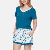 GYS Bamboo Viscose Pajamas for Women Set, Soft Short Sleeve Top and Shorts Sleepwear, Comfy Lightweight Lounge Pajama Set(Teal Blue)