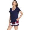 GYS Bamboo Viscose Pajamas for Women Set, Soft Short Sleeve Top and Shorts Sleepwear, Comfy Lightweight Lounge Pajama Set(White Red Plaid)