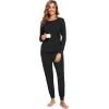 GYS Bamboo Viscose Sleep Sets for Women Long Sleeve Crew Neck Pajama Sets with Pockets(Black)