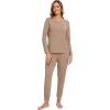 GYS Bamboo Viscose Sleep Sets for Women Long Sleeve Crew Neck Pajama Sets with Pockets(Camel)