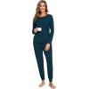 GYS Bamboo Viscose Sleep Sets for Women Long Sleeve Crew Neck Pajama Sets with Pockets(Dark Cyan)