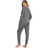 GYS Bamboo Viscose Sleep Sets for Women Long Sleeve Crew Neck Pajama Sets with Pockets(Dark Heather Grey)