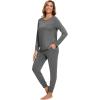 GYS Bamboo Viscose Sleep Sets for Women Long Sleeve Crew Neck Pajama Sets with Pockets(Dark Heather Grey)