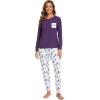GYS Bamboo Viscose Sleep Sets for Women Long Sleeve Crew Neck Pajama Sets with Pockets(Purple Dots)
