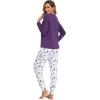 GYS Bamboo Viscose Sleep Sets for Women Long Sleeve Crew Neck Pajama Sets with Pockets(Purple Dots)