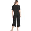 GYS Bamboo Viscose Sleep Sets for Women Short Sleeve V-Neck Top and Capri Pants Pajama Sets(Black)