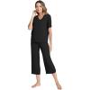 GYS Bamboo Viscose Sleep Sets for Women Short Sleeve V-Neck Top and Capri Pants Pajama Sets(Black)