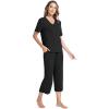 GYS Bamboo Viscose Sleep Sets for Women Short Sleeve V-Neck Top and Capri Pants Pajama Sets(Black)