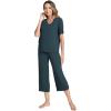 GYS Bamboo Viscose Sleep Sets for Women Short Sleeve V-Neck Top and Capri Pants Pajama Sets(Ink Blue)