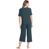 GYS Bamboo Viscose Sleep Sets for Women Short Sleeve V-Neck Top and Capri Pants Pajama Sets(Ink Blue)