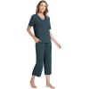 GYS Bamboo Viscose Sleep Sets for Women Short Sleeve V-Neck Top and Capri Pants Pajama Sets(Ink Blue)