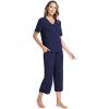 GYS Bamboo Viscose Sleep Sets for Women Short Sleeve V-Neck Top and Capri Pants Pajama Sets(Navy)