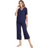 GYS Bamboo Viscose Sleep Sets for Women Short Sleeve V-Neck Top and Capri Pants Pajama Sets(Navy)
