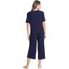 GYS Bamboo Viscose Sleep Sets for Women Short Sleeve V-Neck Top and Capri Pants Pajama Sets(Navy)