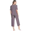 GYS Bamboo Viscose Sleep Sets for Women Short Sleeve V-Neck Top and Capri Pants Pajama Sets(Purplish Grey)