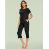 GYS Bamboo Viscose Women’s Pajama Set, 2 Piece Lounge Short Sleeve Capris Pjs(Black)