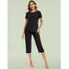 GYS Bamboo Viscose Women’s Pajama Set, 2 Piece Lounge Short Sleeve Capris Pjs(Black)
