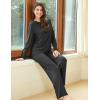 GYS Bamboo Viscose Women’s Pajama Sets Crew Neck Long Sleeve Sleepwear(Black)