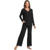 GYS Bamboo Viscose Women’s Pajama Sets Long Sleeve Lace V-Neck Soft 2 Piece Sleep Set(Black)