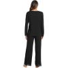 GYS Bamboo Viscose Women’s Pajama Sets Long Sleeve Lace V-Neck Soft 2 Piece Sleep Set(Black)