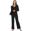 GYS Bamboo Viscose Women’s Pajama Sets Long Sleeve Lace V-Neck Soft 2 Piece Sleep Set(Black)