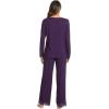 GYS Bamboo Viscose Women’s Pajama Sets Long Sleeve Lace V-Neck Soft 2 Piece Sleep Set(Deep Purple)