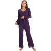 GYS Bamboo Viscose Women’s Pajama Sets Long Sleeve Lace V-Neck Soft 2 Piece Sleep Set(Deep Purple)