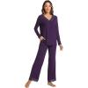 GYS Bamboo Viscose Women’s Pajama Sets Long Sleeve Lace V-Neck Soft 2 Piece Sleep Set(Deep Purple)