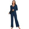GYS Bamboo Viscose Women’s Pajama Sets Long Sleeve Lace V-Neck Soft 2 Piece Sleep Set(Ink Blue)