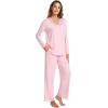 GYS Bamboo Viscose Women’s Pajama Sets Long Sleeve Lace V-Neck Soft 2 Piece Sleep Set(Pink)