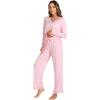 GYS Bamboo Viscose Women’s Pajama Sets Long Sleeve Lace V-Neck Soft 2 Piece Sleep Set(Pink)