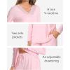 GYS Bamboo Viscose Women’s Pajama Sets Long Sleeve Lace V-Neck Soft 2 Piece Sleep Set(Pink)