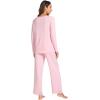 GYS Bamboo Viscose Women’s Pajama Sets Long Sleeve Lace V-Neck Soft 2 Piece Sleep Set(Pink)