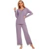 GYS Bamboo Viscose Women’s Pajama Sets Long Sleeve Lace V-Neck Soft 2 Piece Sleep Set(Violet)