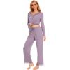 GYS Bamboo Viscose Women’s Pajama Sets Long Sleeve Lace V-Neck Soft 2 Piece Sleep Set(Violet)
