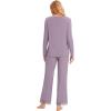 GYS Bamboo Viscose Women’s Pajama Sets Long Sleeve Lace V-Neck Soft 2 Piece Sleep Set(Violet)