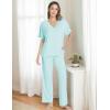 GYS Bamboo Viscose Women’s Pajama Sets Short Sleeve V-Neck Sleep Set with Pockets(Aqua)