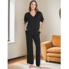 GYS Bamboo Viscose Women’s Pajama Sets Short Sleeve V-Neck Sleep Set with Pockets(Black)