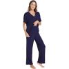 GYS Bamboo Viscose Women’s Pajama Sets Short Sleeve V-Neck Sleep Set with Pockets(Navy)