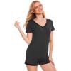 GYS Womens Pajama Sets, Short Sleeve Soft Sleepwear Tops and Shorts Pjs, Bamboo Viscose Loungewear(V-neck Charcoal)