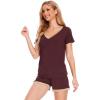 GYS Womens Pajama Sets, Short Sleeve Soft Sleepwear Tops and Shorts Pjs, Bamboo Viscose Loungewear(V-neck Ficus Red)