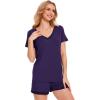 GYS Womens Pajama Sets, Short Sleeve Soft Sleepwear Tops and Shorts Pjs, Bamboo Viscose Loungewear(V-neck Purple)