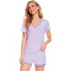 GYS Womens Pajama Sets, Short Sleeve Soft Sleepwear Tops and Shorts Pjs, Bamboo Viscose Loungewear(V-neck Taro)