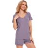 GYS Womens Pajama Sets, Short Sleeve Soft Sleepwear Tops and Shorts Pjs, Bamboo Viscose Loungewear(V-neck Violet)