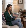 LazyCozy Women’s Lightweight Long Sleeve Draped Cardigan Slouchy Open Front Cover Up Stretch Jersey Sweater(Peacock Green)