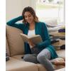 LazyCozy Women’s Lightweight Long Sleeve Draped Cardigan Slouchy Open Front Cover Up Stretch Jersey Sweater(Teal Blue)