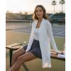 LazyCozy Women’s Lightweight Long Sleeve Draped Cardigan Slouchy Open Front Cover Up Stretch Jersey Sweater(White)