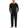 GYS Bamboo Viscose Men’s Pajama Sets Long Sleeve Crew Neck Lounge Set with Pockets(Black)